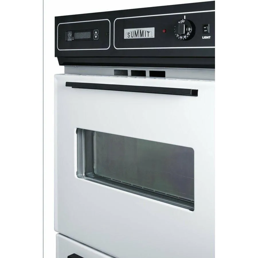 Summit 24 in. Wide Gas Wall Oven with Broiler Drawer, 2 Oven Racks, Timer, LP Convertible in White - WTM7212KW