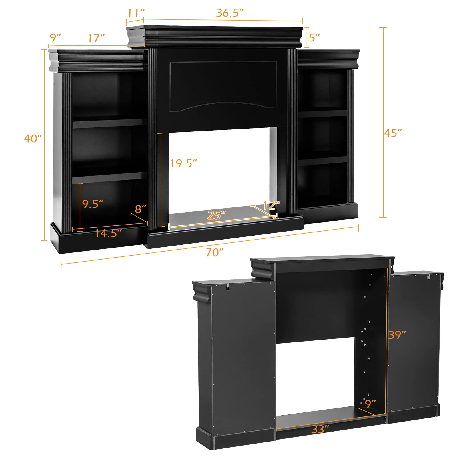 Tangkula 70 Inches Freestanding Mantel Stand, Modern Media Fireplace Cabinet for Living Room Bedroom (Stand Only)