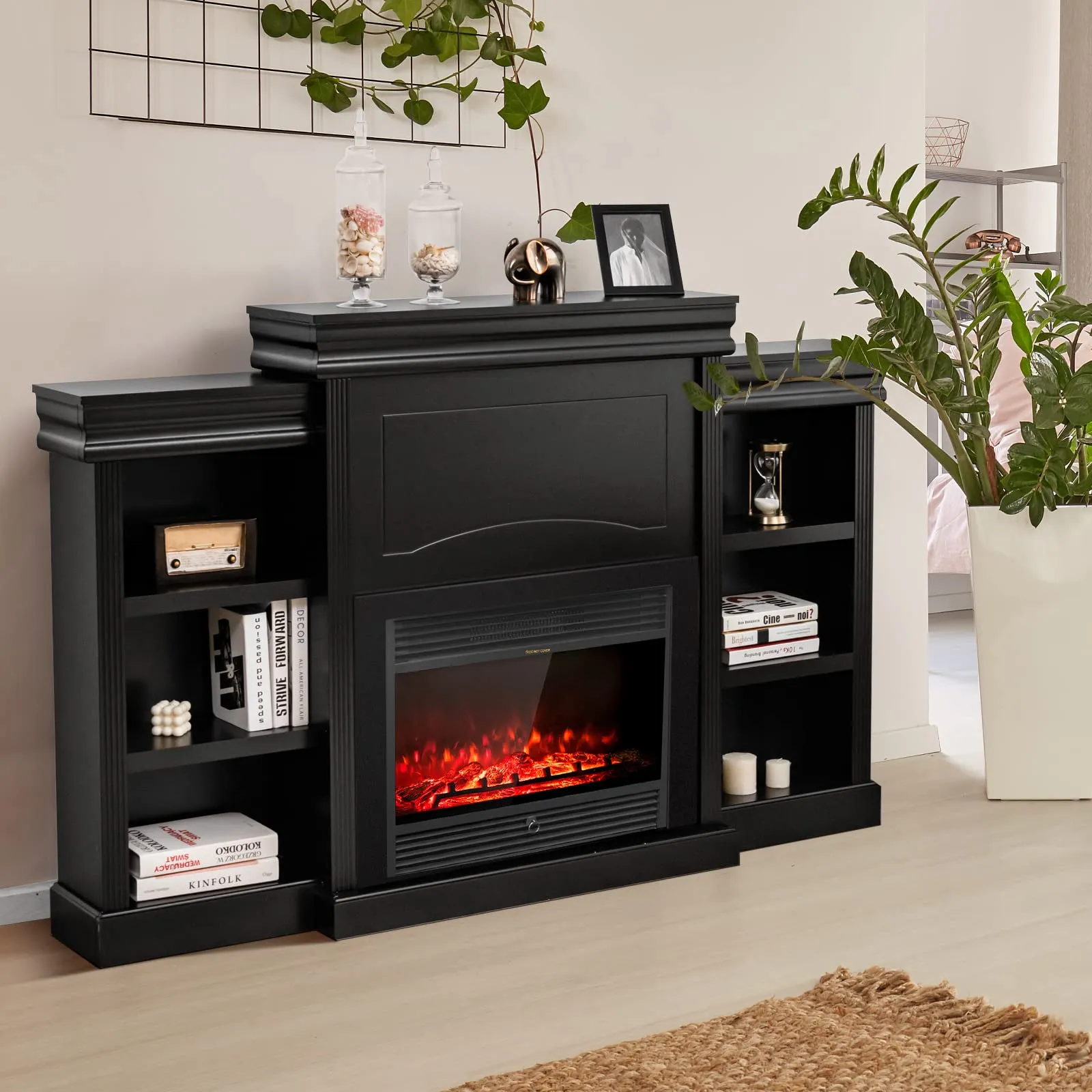 Tangkula 70 Inches Freestanding Mantel Stand, Modern Media Fireplace Cabinet for Living Room Bedroom (Stand Only)