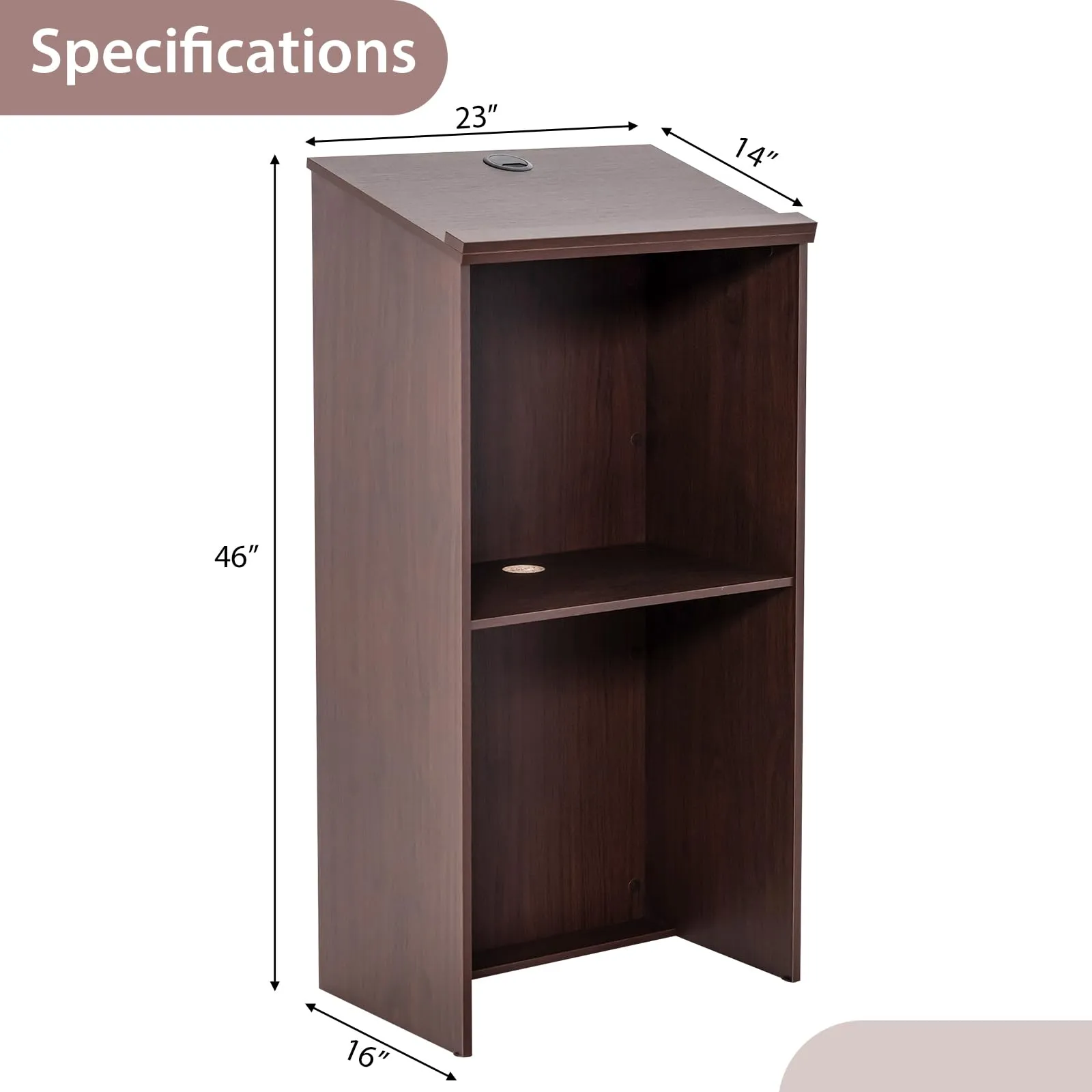 Tangkula Floor Standing Podium, Wooden Speaking Lectern with Adjustable Shelf