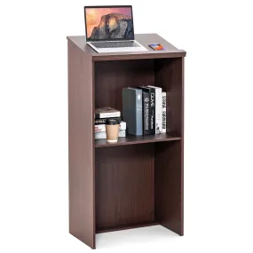 Tangkula Floor Standing Podium, Wooden Speaking Lectern with Adjustable Shelf