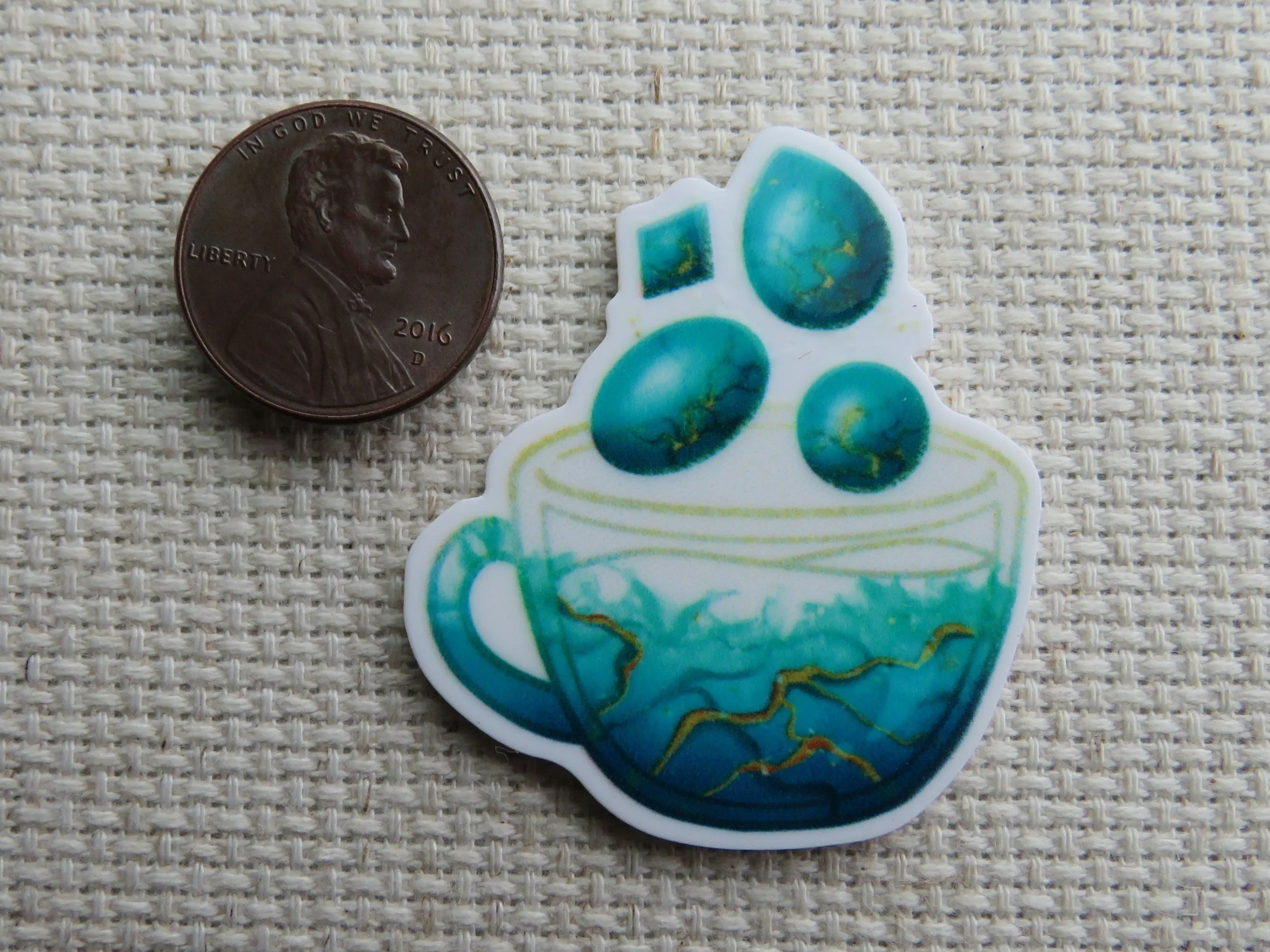 Turquoise Teacup Needle Minder, Cover Minder, Magnet