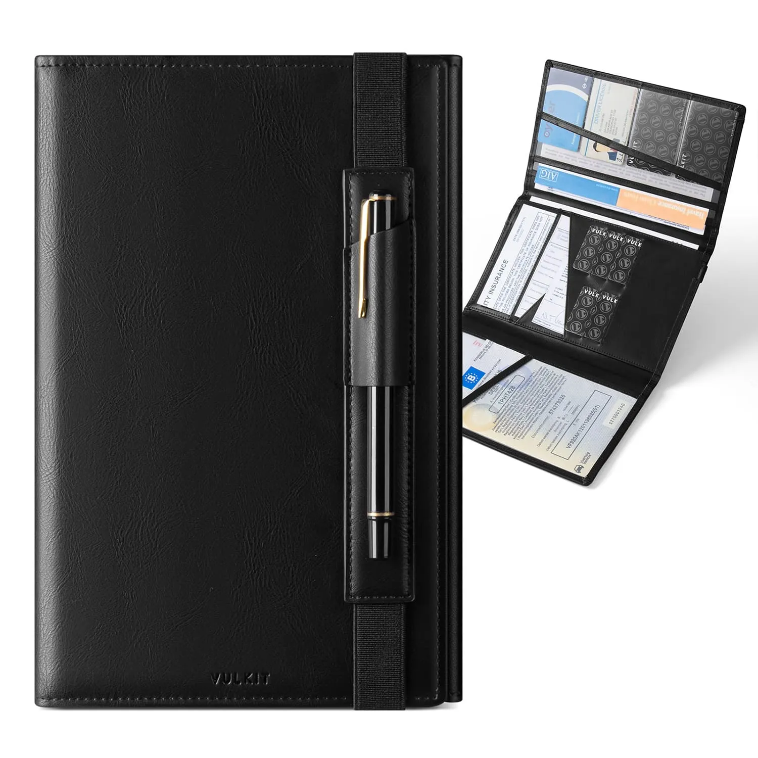 VFP100 - Car Registration and Insurance Holder Vehicle Storage Wallet Glove Box Organizer Leather Tri-fold Design for Car Keys, ID Holder, Essential Documents