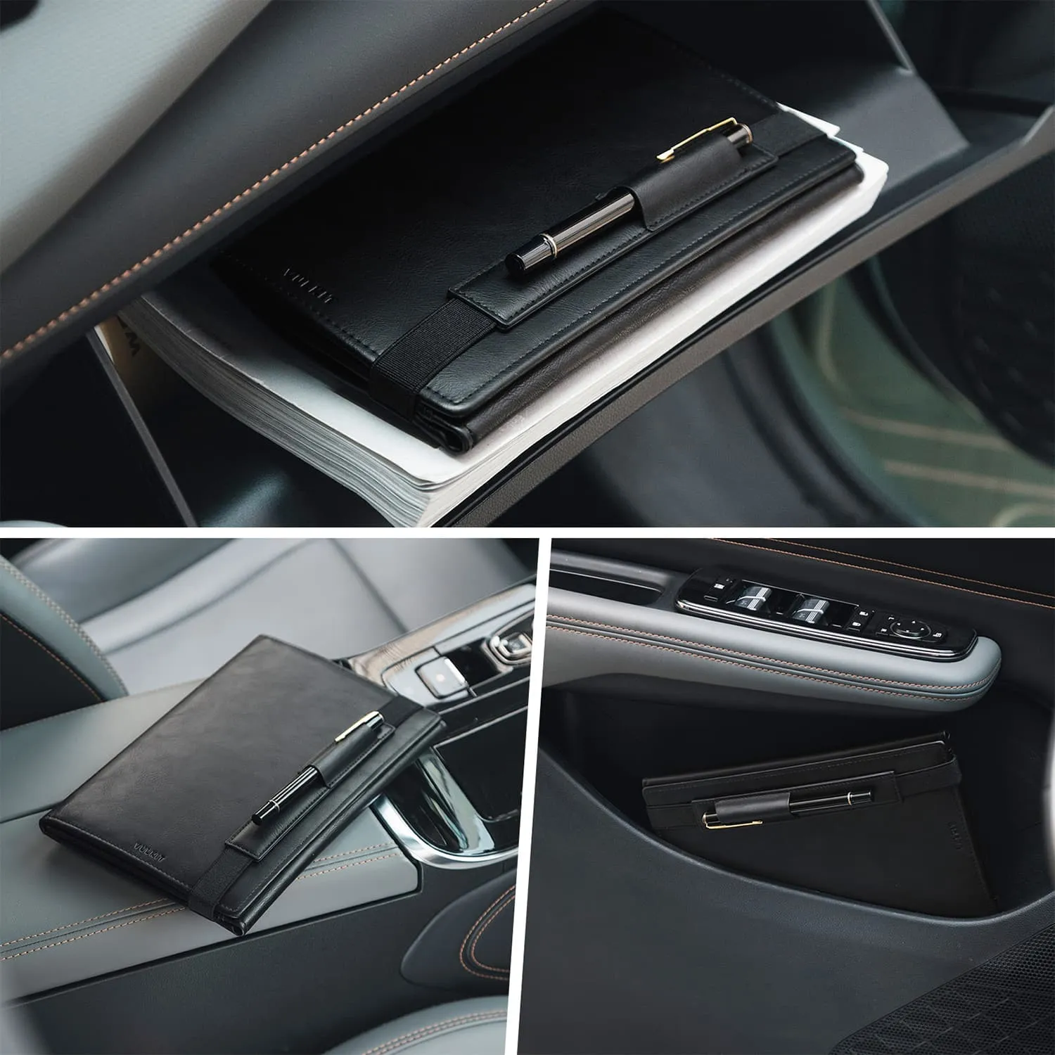 VFP100 - Car Registration and Insurance Holder Vehicle Storage Wallet Glove Box Organizer Leather Tri-fold Design for Car Keys, ID Holder, Essential Documents
