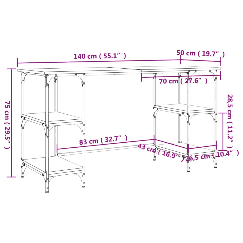 vidaXL Desk Black 140x50x75 cm Metal and Engineered Wood