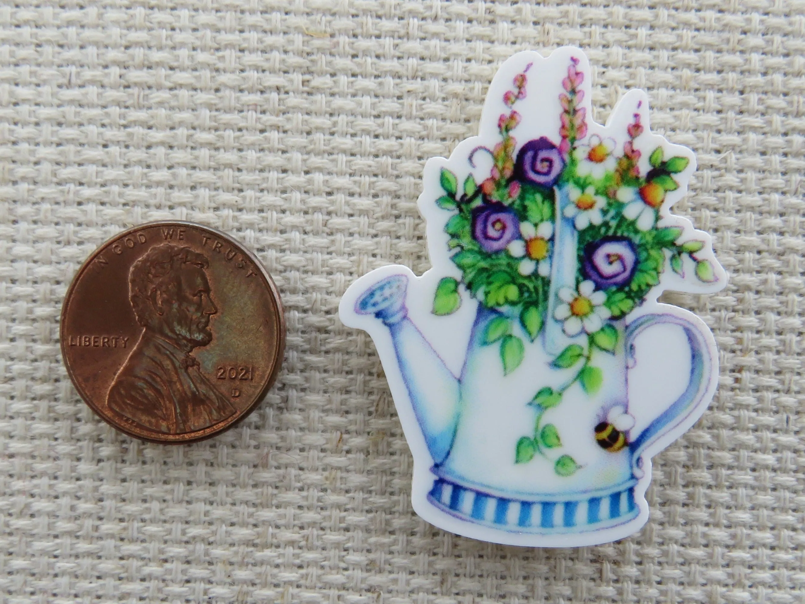 Watering Can with a Floral Arrangement Needle Minder, Cover Minder, Magnet