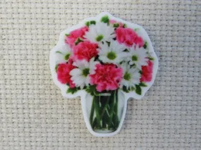White Daisies and Pink Carnations in a Vase Needle Minder, Cover Minder, Magnet